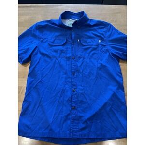 Field & Stream Shirt Mens L Blue Short Sleeve Button Down Cotton Poly Mesh